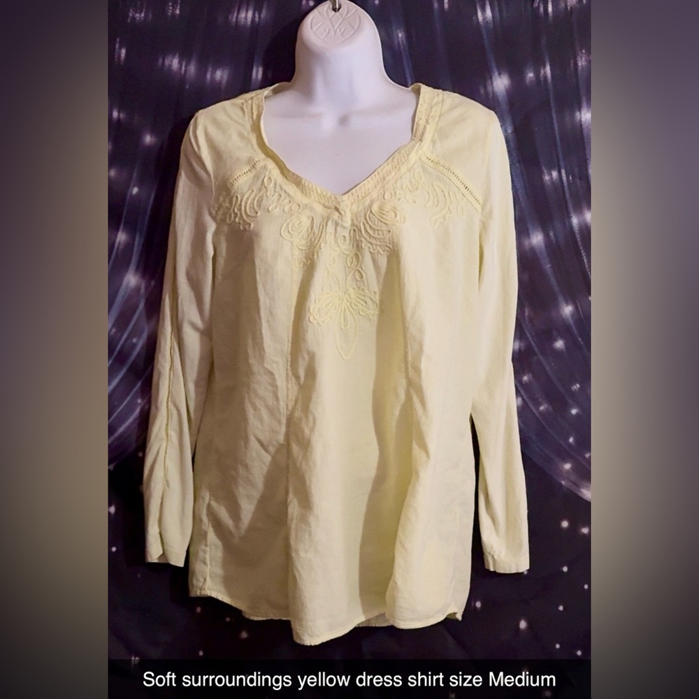 Soft Surroundings Light Yellow Embroidered Tunic